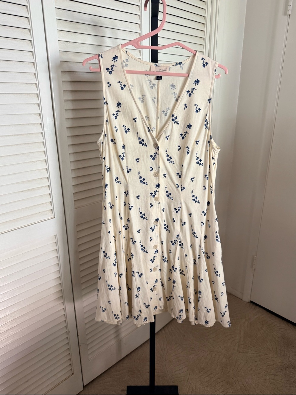 Universal Thread Cream Mini Dress with Navy Floral Print